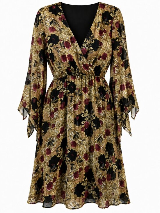 Melanie Lyne Dresses & Skirts - Melanie Lyne Baroque Rose Scarf Print Faux Wrap Dress Women's 8